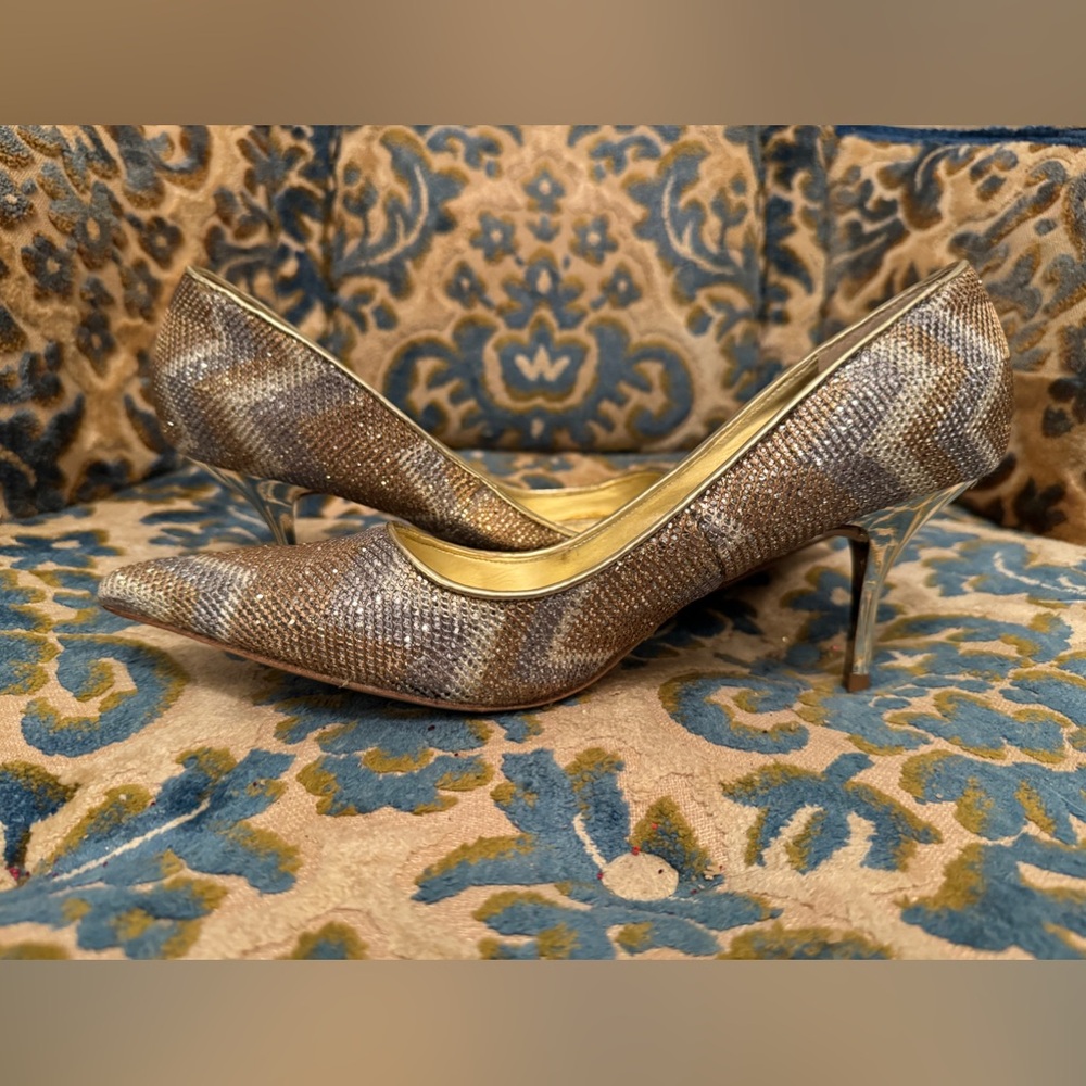 Gold and silver Aldo heels with silver kitten heel